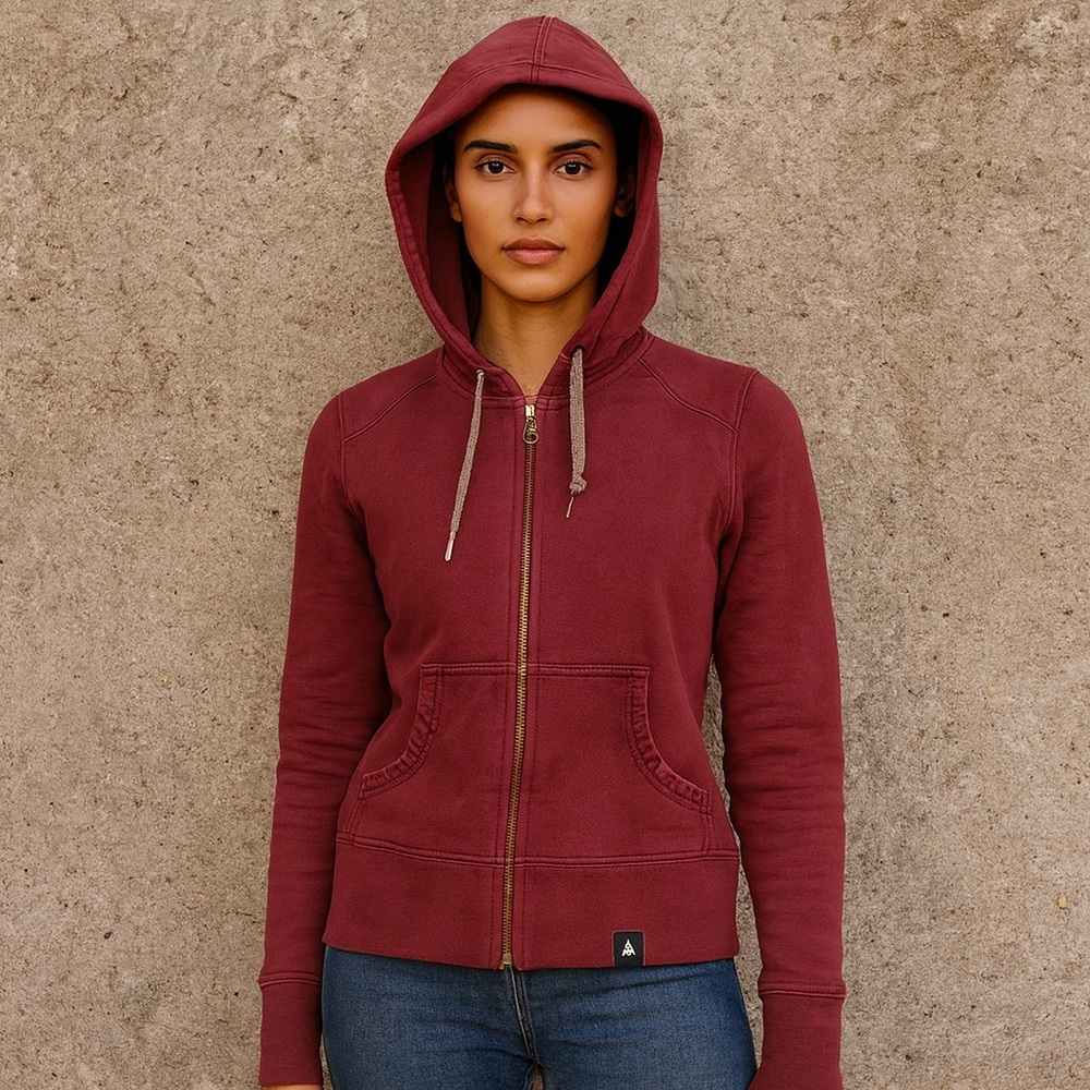 🧥 American Giant Women’s Full Zip Hoodie‎ XS Burgundy Cotton USA Made